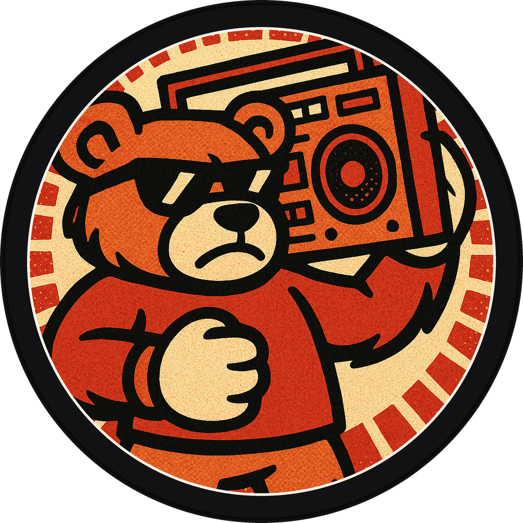 POG #126, Boombox Bear, a Matte pog from the Critter series