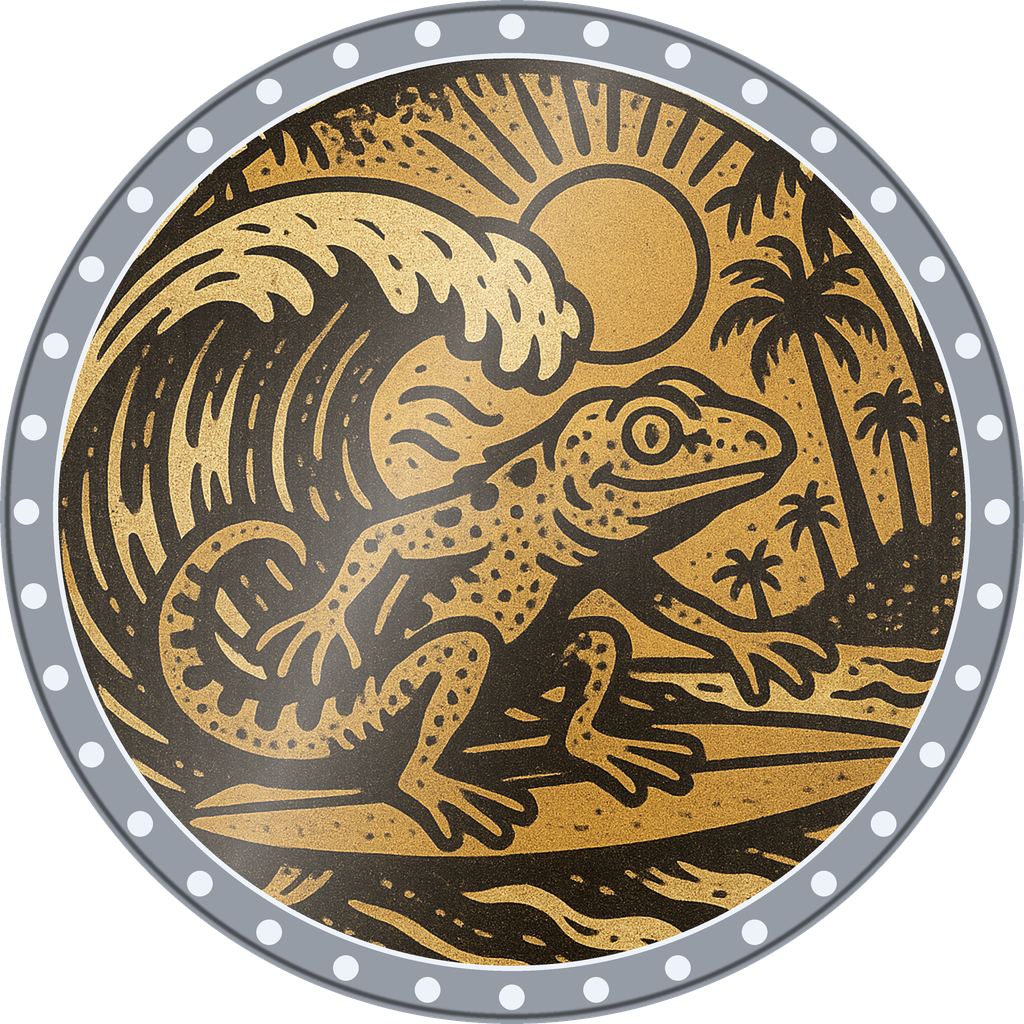 POG #137, Longboard Lizard, a Foil pog from the Surf series