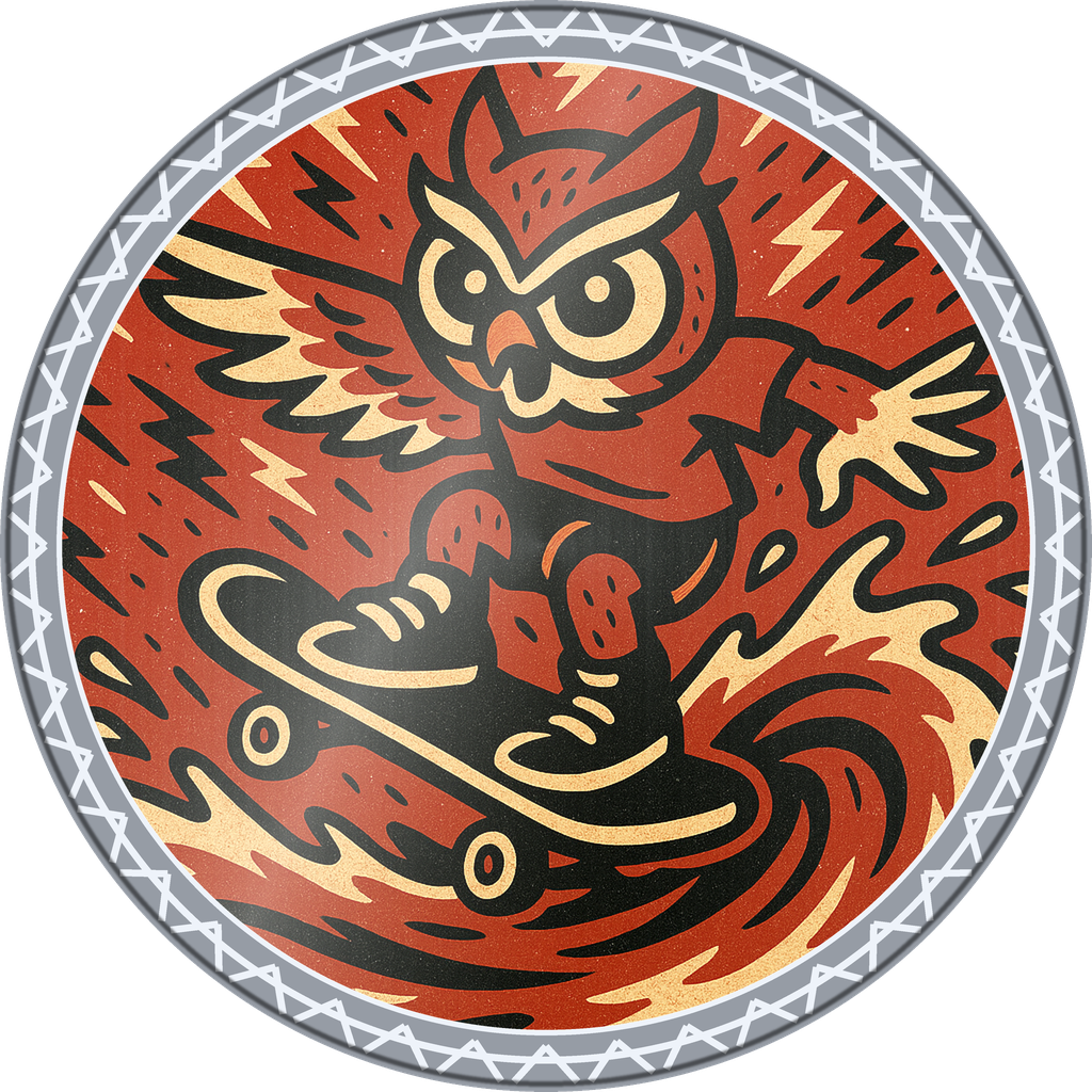 POG #142, Ollie Owl, a Foil pog from the Skate series