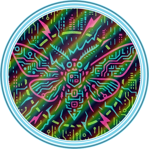 POG #170, Motherboard Moth, a Holographic pog from the Cyber series