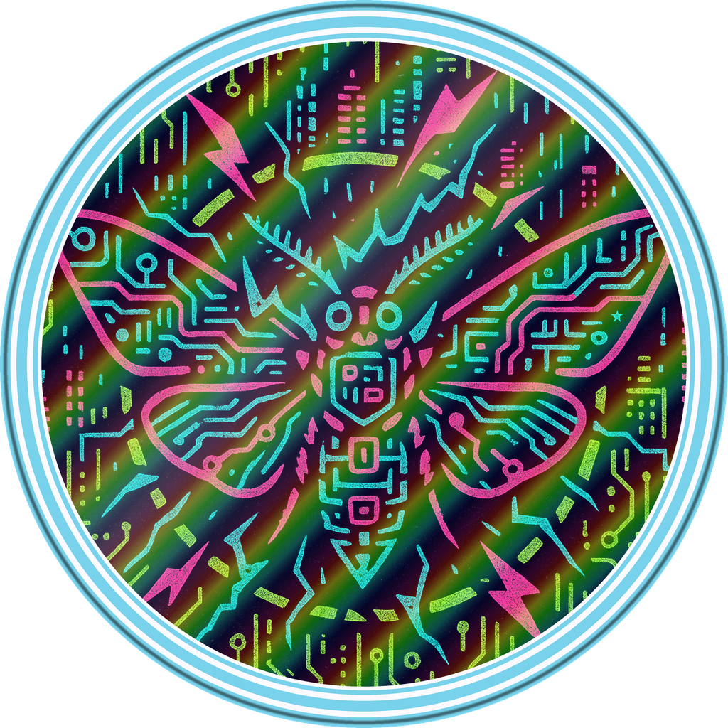 POG #170, Motherboard Moth, a Holographic pog from the Cyber series