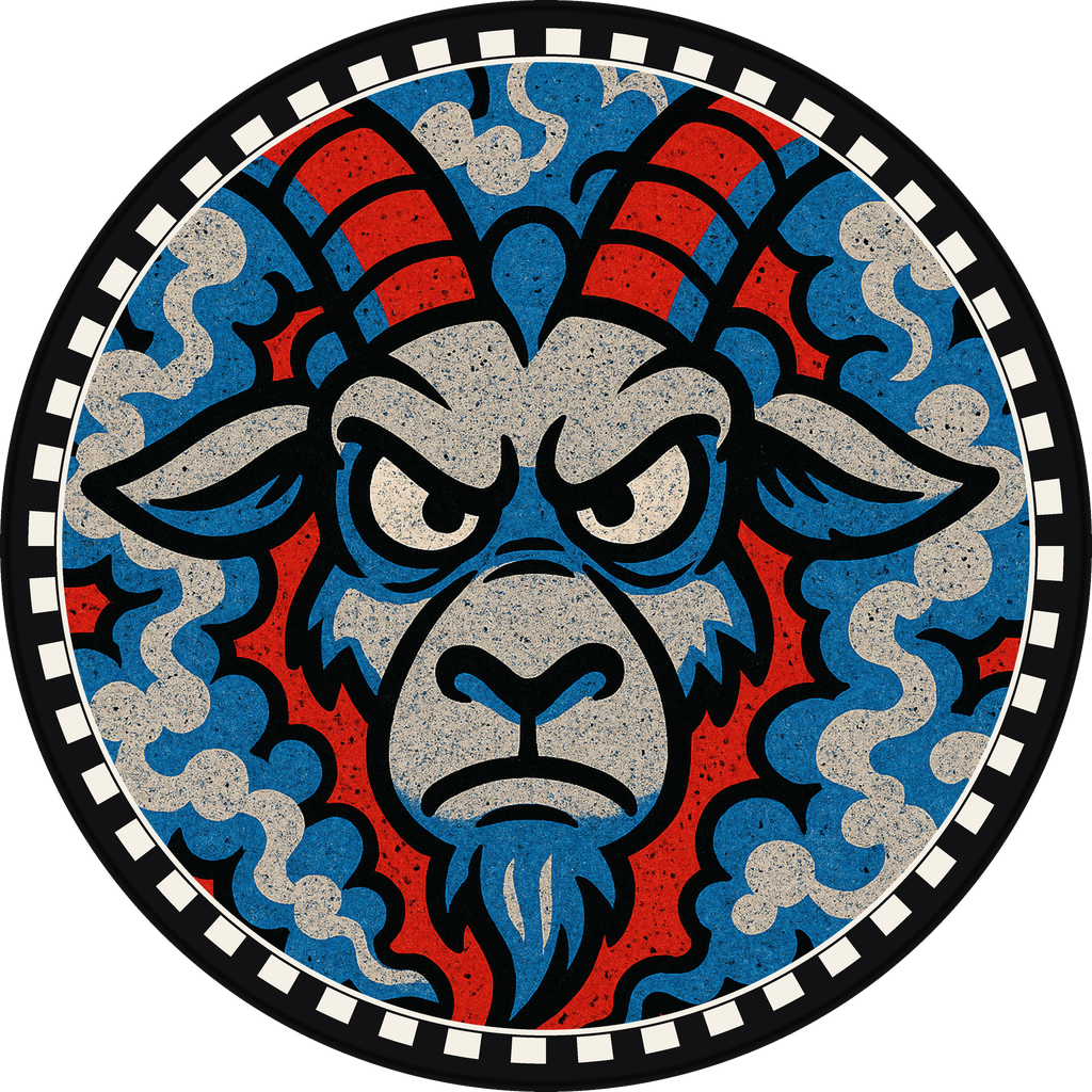 POG #20, Grumpy Goat, a Matte pog from the Critter series