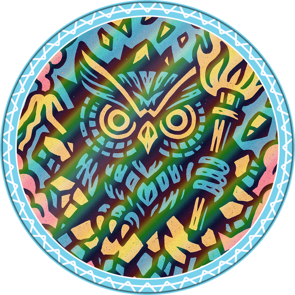 POG #334, Obsidian Owl, a Holographic pog from the Tiki series