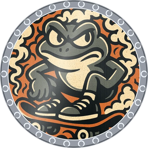 POG #344, Sk8r Frog, a Foil pog from the Critter series