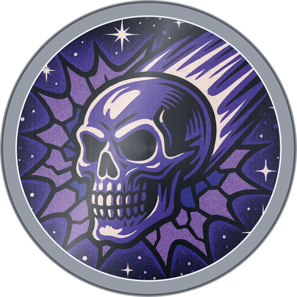 POG #39, Comet Skull, a Foil pog from the Cosmic series