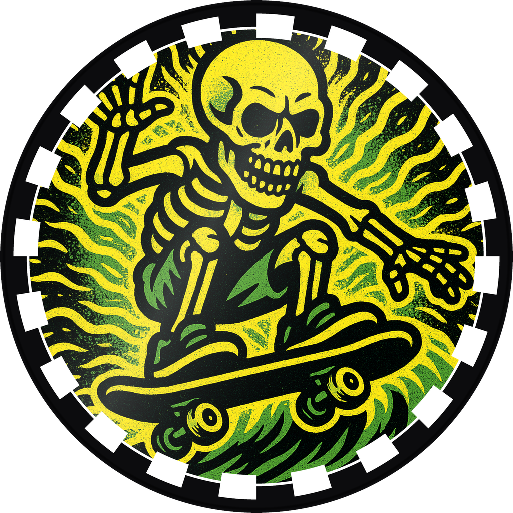 POG #408, Kickflip Bones, a Gloss pog from the Skate series