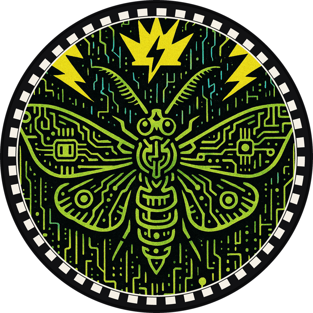 POG #419, Motherboard Moth, a Matte pog from the Cyber series