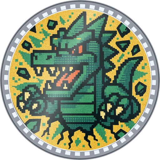 POG #483, Blocky Dragon, a Foil pog from the Arcade series