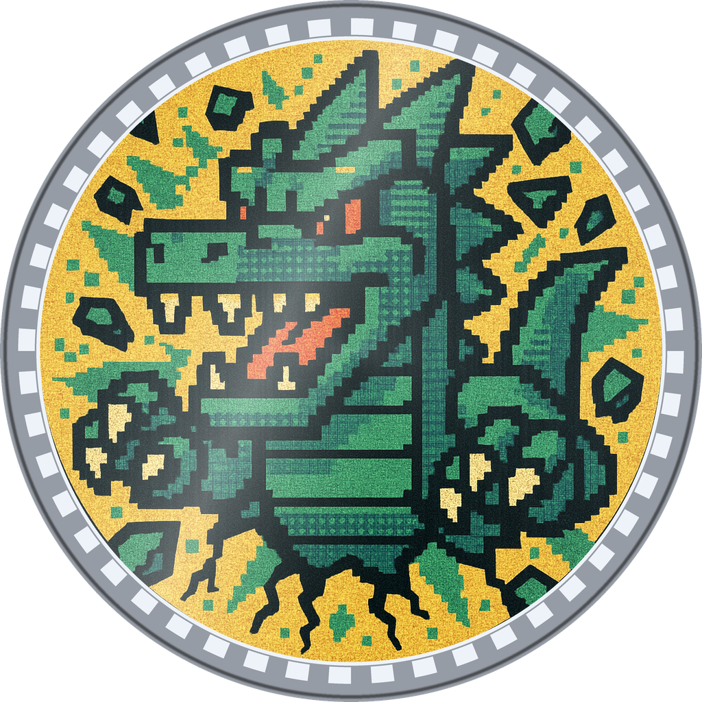 POG #483, Blocky Dragon, a Foil pog from the Arcade series
