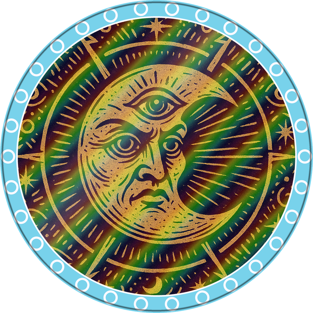 POG #488, All-Seeing Moon, a Holographic pog from the Mystic series