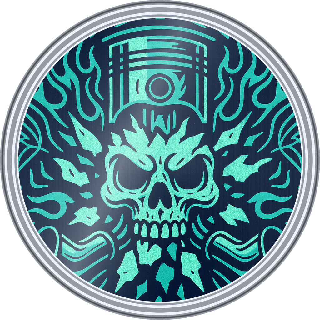 POG #52, Piston Skull, a Foil pog from the Speed series