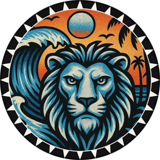 POG #527, Lagoon Lion, a Matte pog from the Surf series