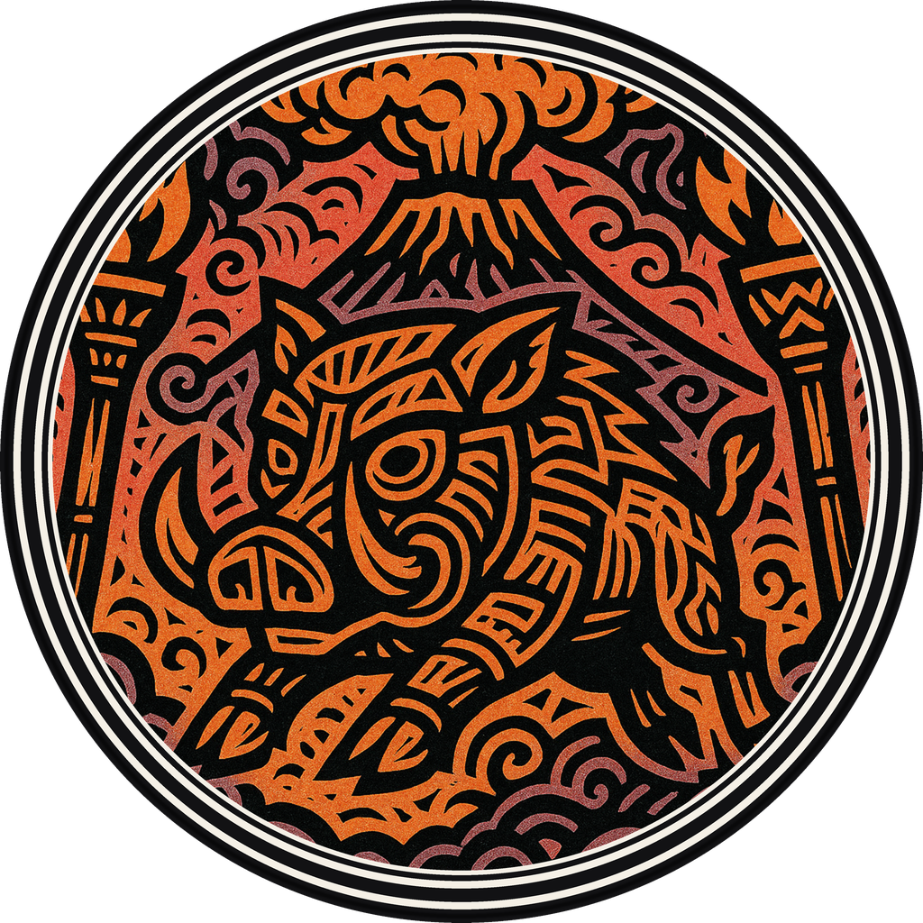 POG #55, Basalt Boar, a Matte pog from the Tiki series
