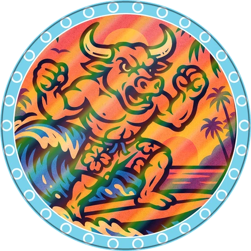 POG #590, Board Shorts Bull, a Holographic pog from the Surf series