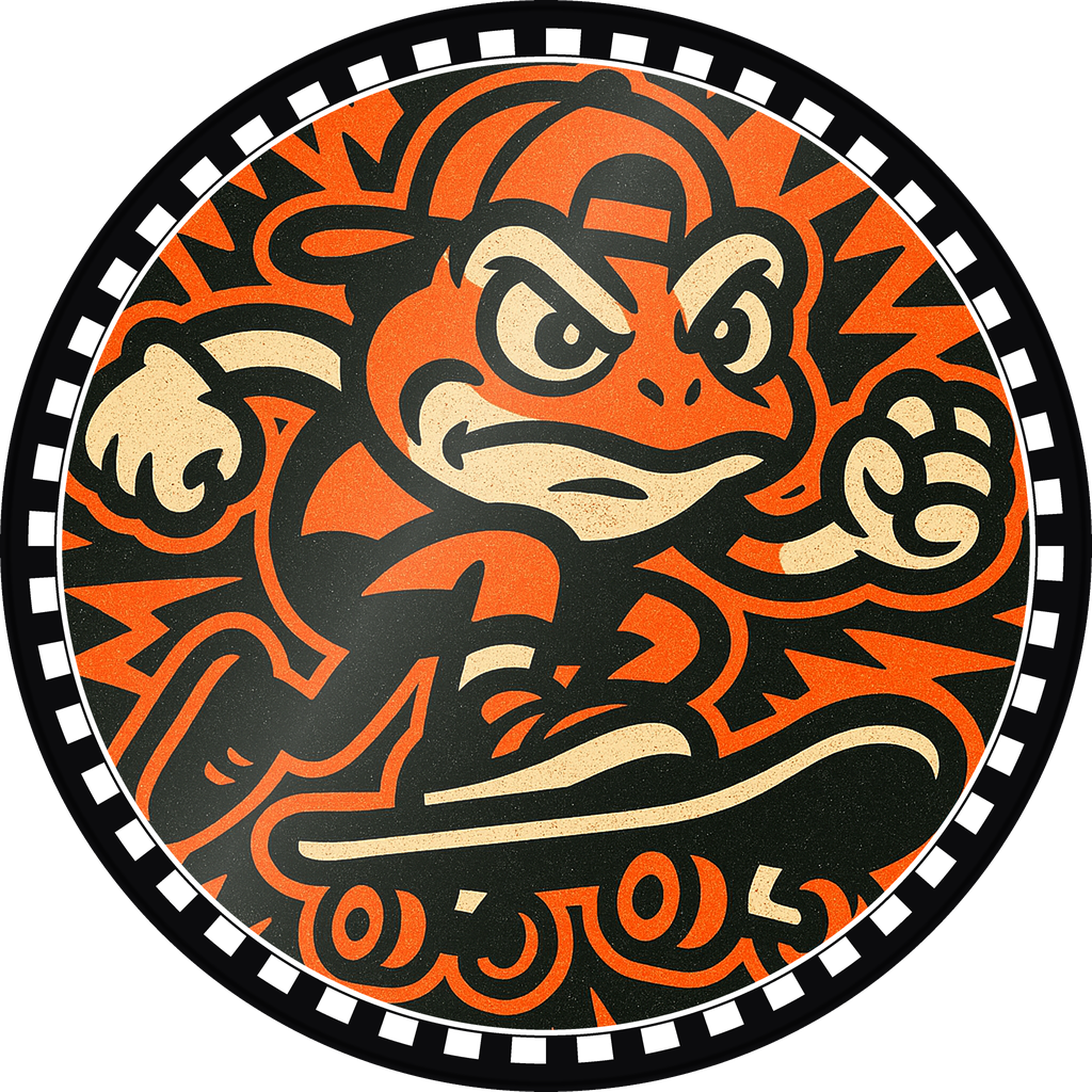 POG #612, Sk8r Frog, a Gloss pog from the Critter series