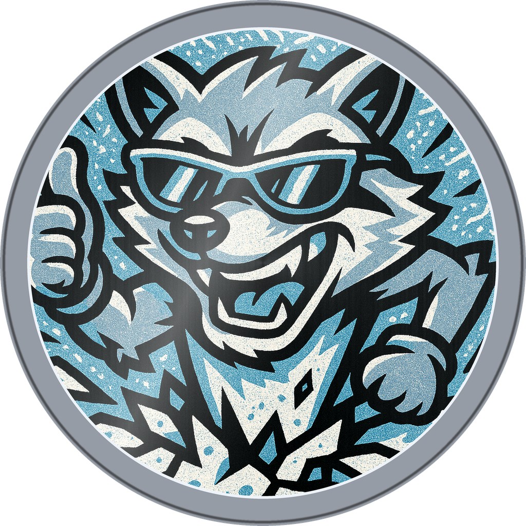 POG #614, Radical Raccoon, a Foil pog from the Critter series