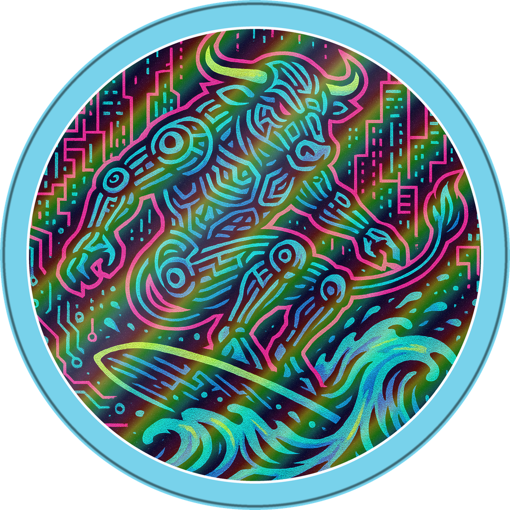 POG #687, Byte Bull, a Holographic pog from the Cyber series