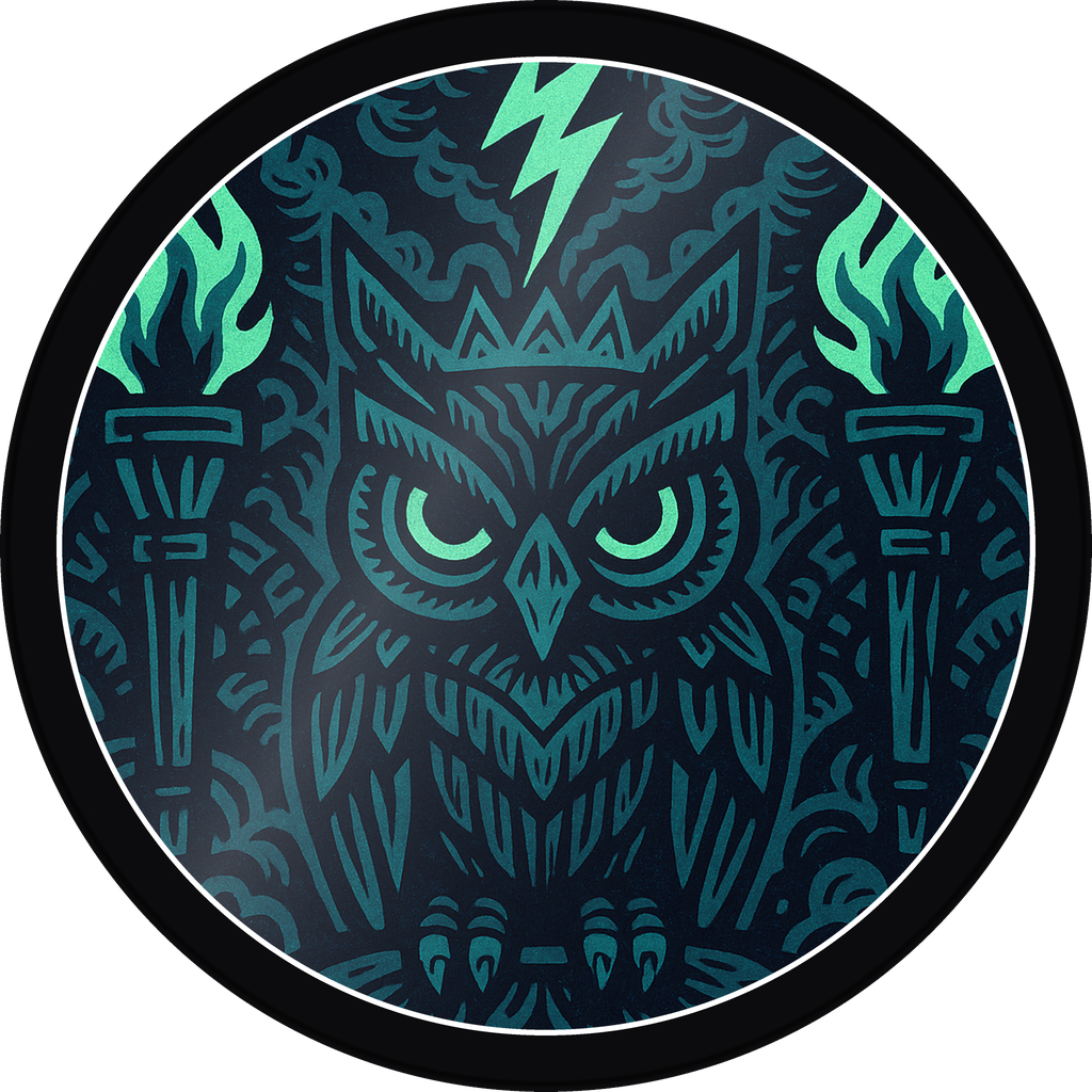 POG #692, Obsidian Owl, a Gloss pog from the Tiki series