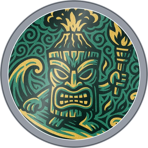 POG #718, Volcano Mask, a Foil pog from the Tiki series