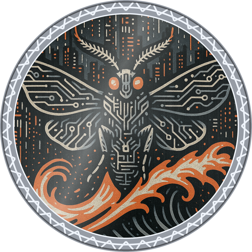 POG #745, Motherboard Moth, a Foil pog from the Cyber series