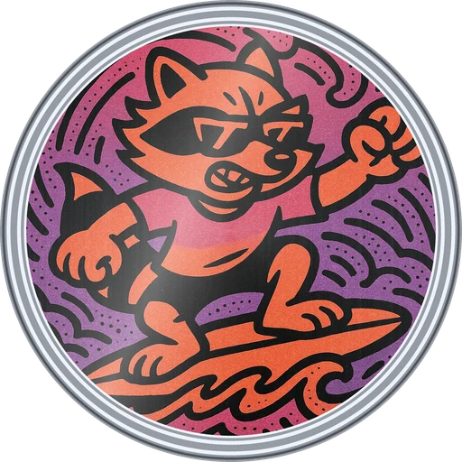 POG #755, Radical Raccoon, a Foil pog from the Critter series
