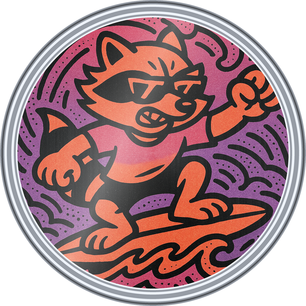 POG #755, Radical Raccoon, a Foil pog from the Critter series