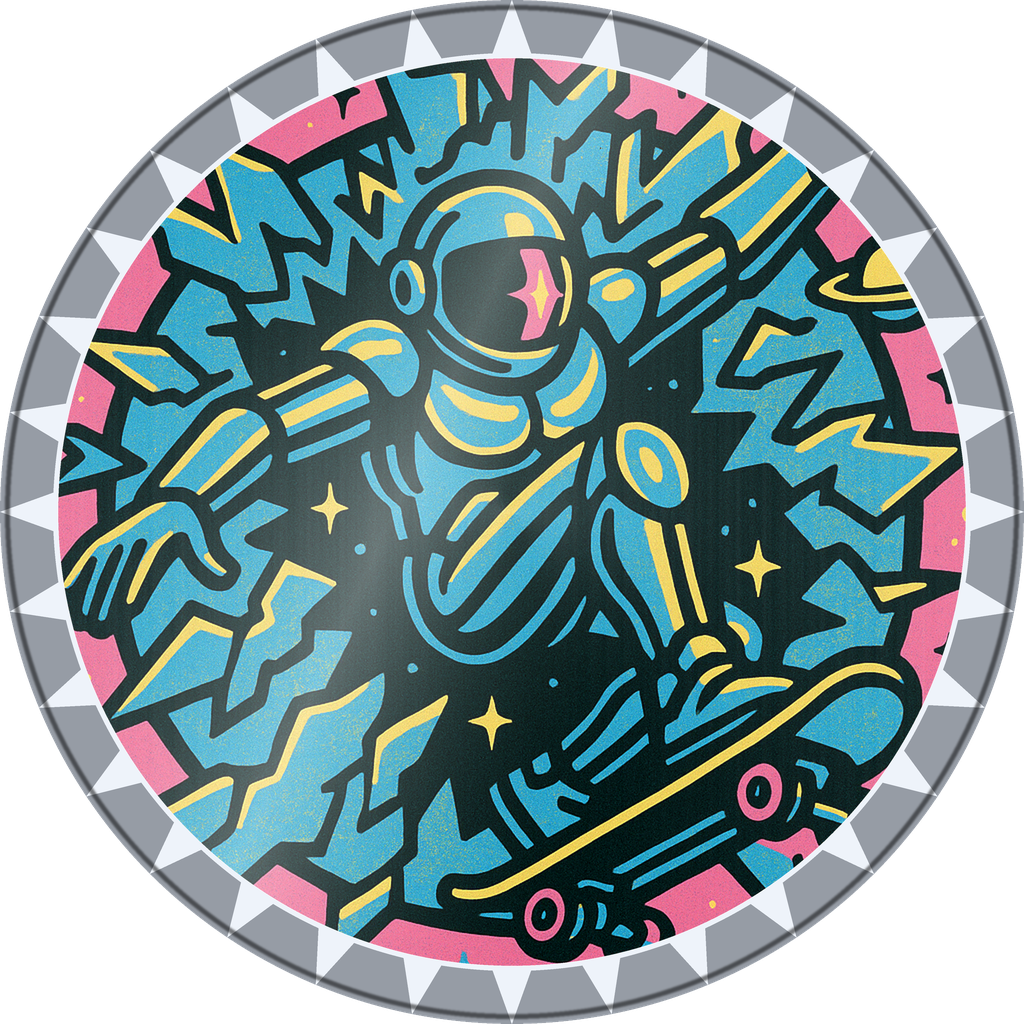 POG #757, Zero-G Skater, a Foil pog from the Cosmic series